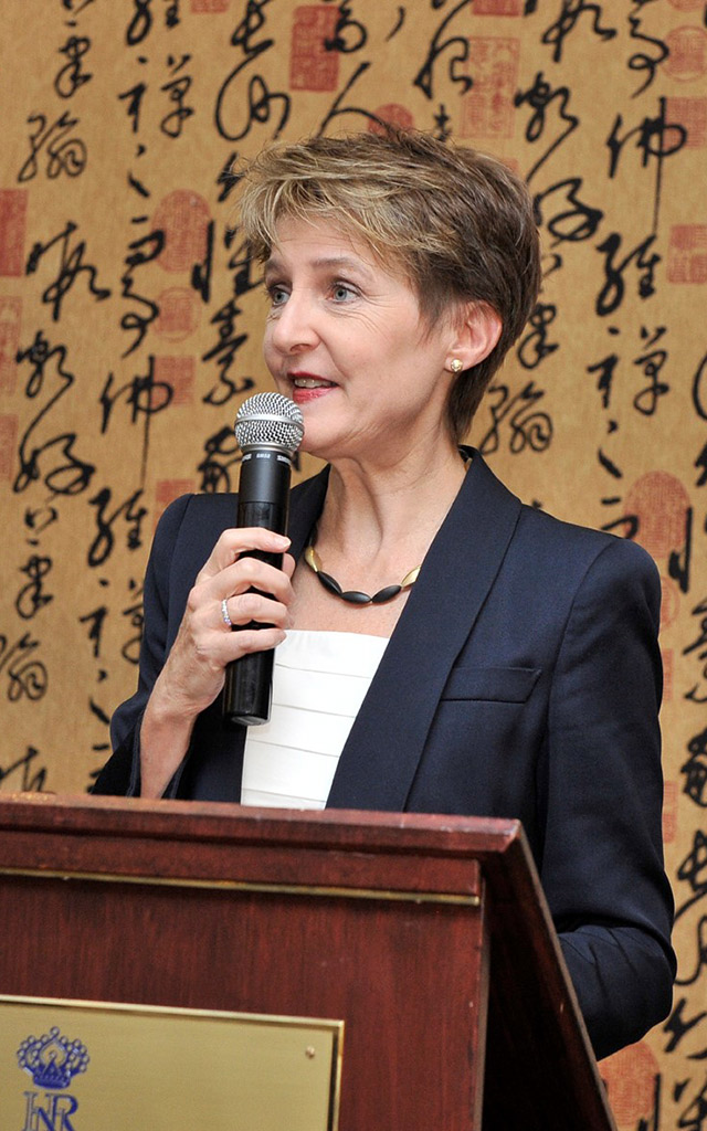 Federal Councillor Simonetta Sommaruga during her welcoming address. She talks about fighting human trafficking.