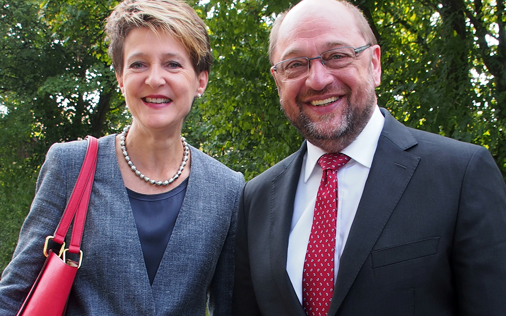 La présidente de la Confédération Simonetta Sommaruga et le président du Parlement européen Martin Schulz